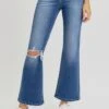 RISEN Full Size Distressed High Rise Crop Flare Jeans