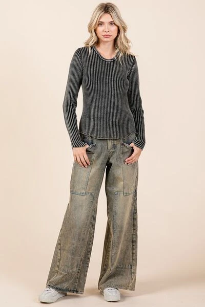 Mittoshop Washed Wide Leg Jeans With Pockets 7 Mittoshop Washed Wide Leg Jeans With Pockets - Image 5