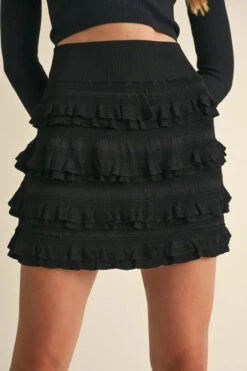 MABLE Ruffled Detail High Waist Knit Mini Skirt