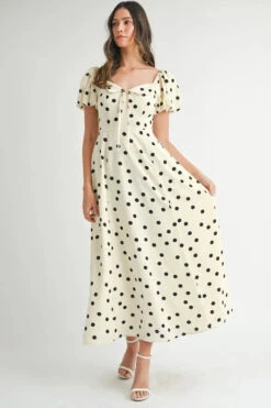 MABLE Polka Dot Puff Sleeve Midi Dress