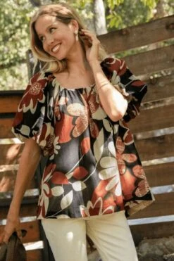 Umgee Full Size Print Round Neck Puff Sleeve Top Plus Size -Little Loom Store 04b4842c 07c9 4cc4 8187 2713d5b4ece9 Min