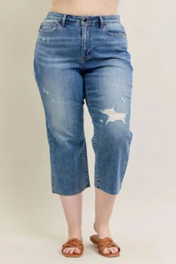 Judy Blue Plus Size High Waist Back Destroy & Raw Cut Hem Crop Wide
