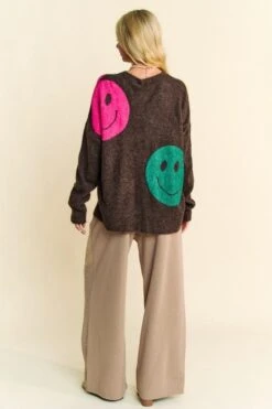 Davi & Dani Contrast Smile Round Neck Oversize Sweater -Little Loom Store 0523a198 e49c 4530 9aa0 4bf6ac2d223f Max