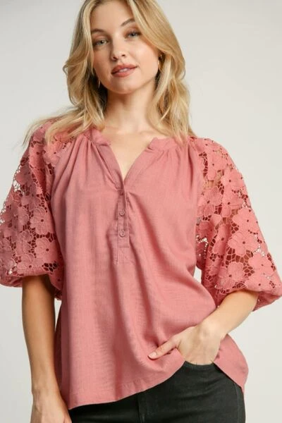 Umgee Full Size Lace Puff Sleeve Top Plus Size 3 Umgee Full Size Lace Puff Sleeve Top Plus Size
