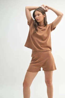 MONO B Easy Breezy Top And Shorts Sweater Set