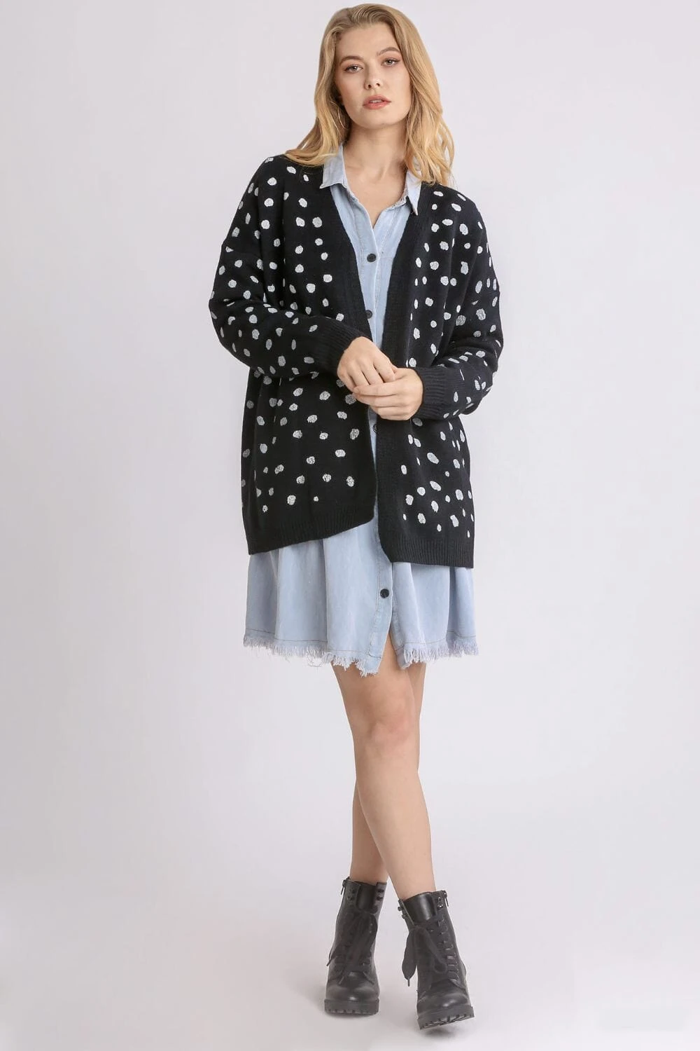 Umgee Polka Dot Open Front Drop Shoulder Cardigan 6 Umgee Polka Dot Open Front Drop Shoulder Cardigan - Image 4