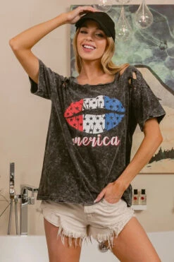 BiBi Laser Cut Mineral Washed Old Glory Lip Print Top -Little Loom Store 0681e37b199d4f90a65ffef959de31a7 Max Origin