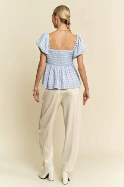 Davi & Dani Plaid Puff Sleeves Ruffled Smocked Blouse -Little Loom Store 0753171caec04f368a473887ab9093d3 Max Origin