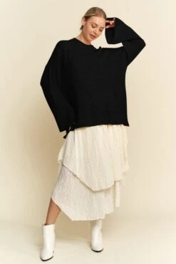 Davi & Dani High-Low Round Neck Drop Shoulder Sweater -Little Loom Store 08cf4cb4 8dae 4b64 b825 eed59d47eadd Max
