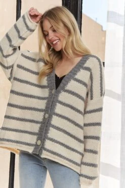 ADORA Horizontally Striped Button Up Cardigan -Little Loom Store 08e7b882bef94255bbc292cc30021458 Max Origin