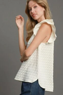 Umgee Full Size Textured Jacquard V-Neck Ruffle Cap Sleeve Blouse Plus Size -Little Loom Store 08f4577b ab73 4c92 8ceb 6d7079b78c37 Min