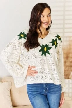 POL Floral Embroidered Pattern V-Neck Sweater -Little Loom Store 09528fb7 9130 4839 9863 d6dd18dab626 Min