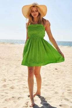 Davi & Dani Smocking Halter Neck Tie Open Back Mini Dress -Little Loom Store 09927edeec2e49d48f1435ec9ebd81de Max Origin