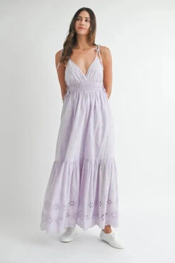 MABLE Eyelet Lace Maxi Dress With Side Strap Details