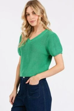 Mittoshop V-Neck Short Sleeve Crop Sweater -Little Loom Store 0a2314d3 086f 4a65 993d b8ac8a3acfba Min