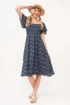 Lime 'N' Chili Smocked Floral Print Flutter Sleeve Midi Dress -Little Loom Store 0a91b721316d4298ad2d4621b12be472 Max Origin