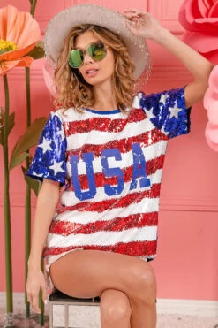 BiBi American Flag Theme USA Lettering Sequin Top -Little Loom Store 0a966b0356ec4df38b6b41a3b91d34fa Max Origin