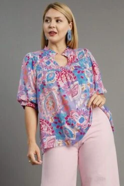 Umgee Full Size Mixed Print Notched Puff Sleeve Blouse Plus Size -Little Loom Store 0aeb6fe0 1464 4938 ba42 507fc951026e Min