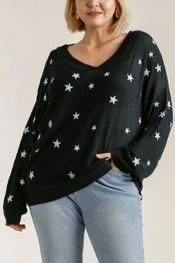 Umgee Full Size Star V-Neck Long Sleeve Sweater Plus Size -Little Loom Store 0b411fd8 2eef 442e 8f8e e726ee80b644 Min