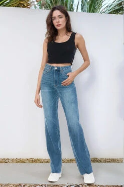 Judy Blue Full Size Tummy Control Cut Raw Hem Straight Jeans