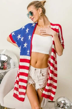 BiBi American Flag Low Gauge Knit Cardigan -Little Loom Store 0db8848c798c4e74a986807f18bc93e2 Max Origin