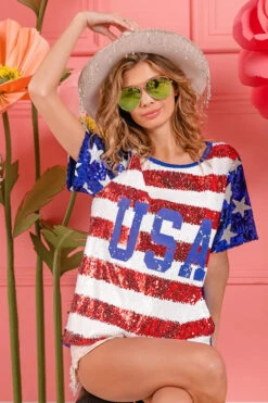 BiBi American Flag Theme USA Lettering Sequin Top -Little Loom Store 0e5d2885db6b4c4082c94cb21a2f69d9 Max Origin