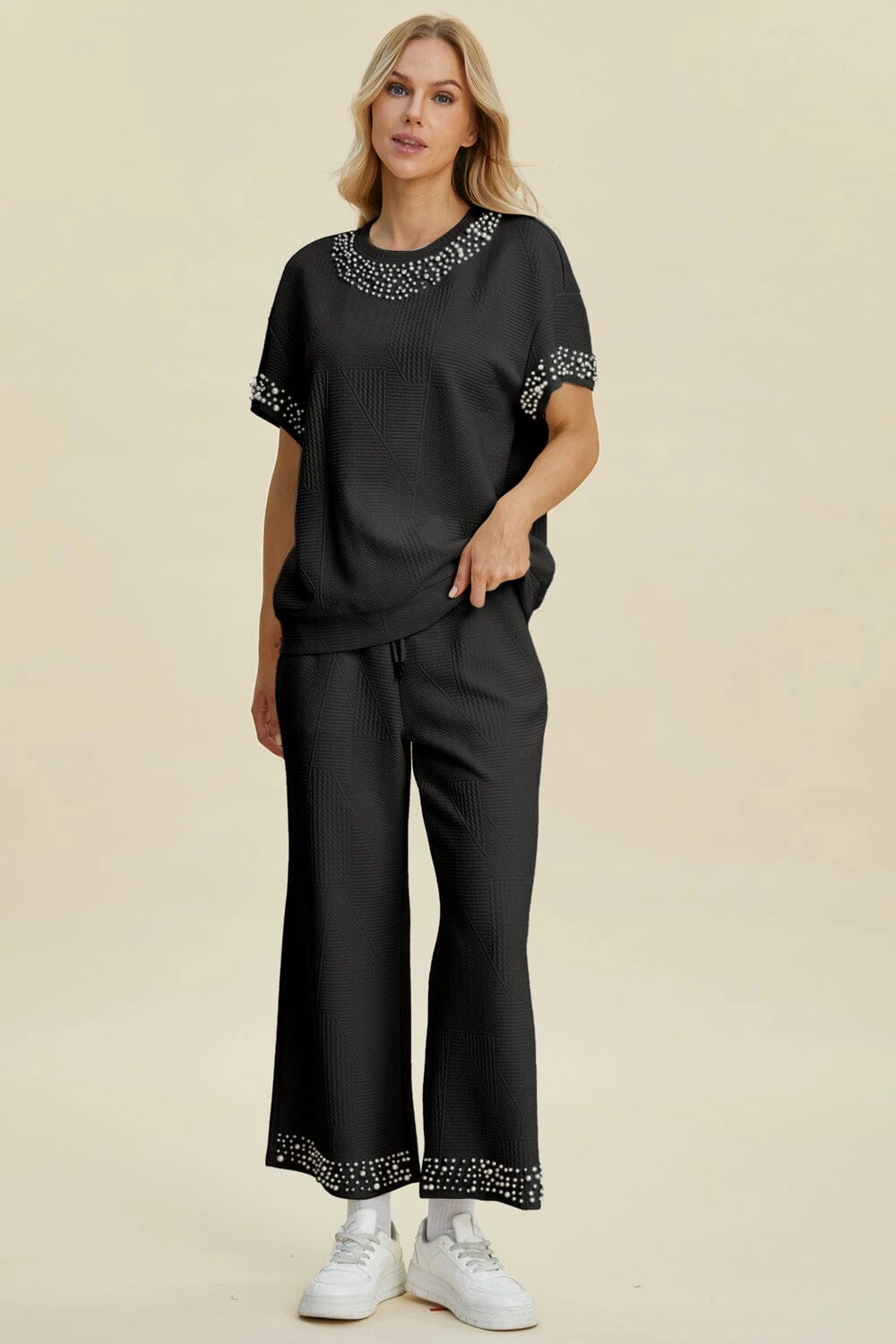 Double Take Full Size Pearl Detail Round Neck Top And Pants Set 4 Double Take Full Size Pearl Detail Round Neck Top And Pants Set - Image 2