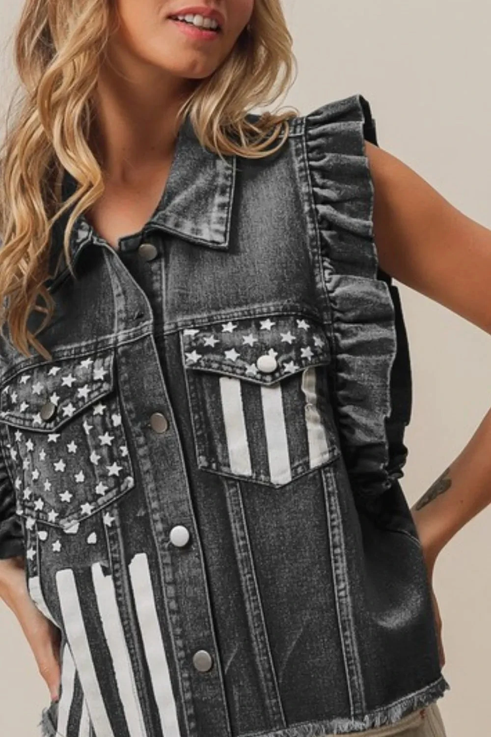 BiBi American Flag Washed Denim Jacket 4 BiBi American Flag Washed Denim Jacket - Image 2