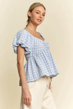 Davi & Dani Plaid Puff Sleeves Ruffled Smocked Blouse -Little Loom Store 0eff1cff046a434e9a717c3526542bf0 Max Origin