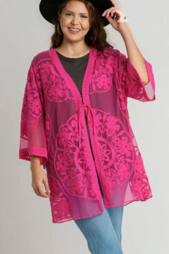 Umgee Full Size Floral Lace Open Front Kimono Sleevee Cover Up With Waist Tie Plus Size -Little Loom Store 0fb6c8d8 c0bc 4c25 b8b1 b55220b7ca05 Min