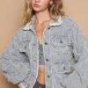 POL Star Textured Raw Hem Long Sleeve Denim Jacket -Little Loom Store 103087b7 41e9 434d 9eb8 95e84a2101ac Max