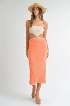 MABLE Ribbed Knit Color Block Cutout Midi Dress
