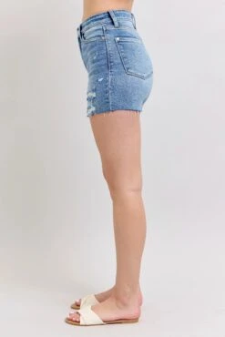 Judy Blue Full Size High Waist Denim Shorts W/stitch Over Destroy Detail Plus Size -Little Loom Store 116e34ef254543bba0a6ee5a31a30d0d Max Origin
