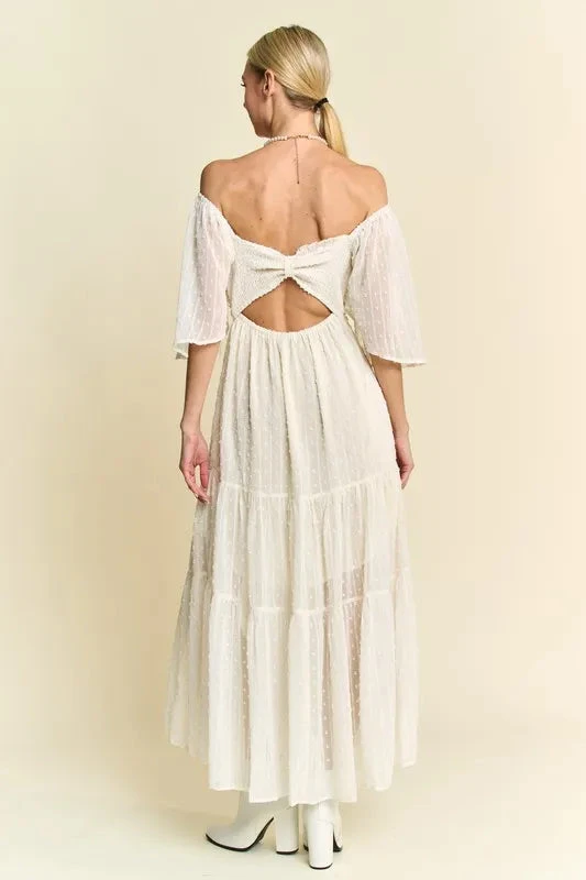 Davi & Dani Swiss Dotted Ruched Ruffle Open Back Midi Dress 4 Davi & Dani Swiss Dotted Ruched Ruffle Open Back Midi Dress - Image 2