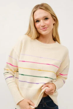 And The Why Multi Striped Pullover Sweater Top
