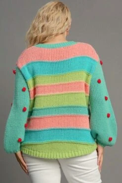 Umgee Full Size Color Block Cable Knit Sweater With Pom Pom Plus Size -Little Loom Store 12a86e1f a28d 4700 866c 76a1f68bd4cd Min