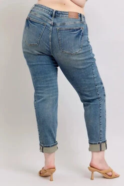 Judy Blue Full Size Mid Rise Vintage Wash Double Roll Cuff Boyfriend Jeans Plus Size -Little Loom Store 130bf1c0 cb87 4a74 ab7e 2c00e8403409 Max Origin