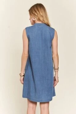 ADORA Notched Sleeveless Denim Dress With Pockets -Little Loom Store 1314e01c 3648 4544 b7ae b81936c6f191 Min