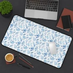 Floral Desk Mat - Elegant Blue Floral Design For Home Office Decor -Little Loom Store 13929763492560347147 2048