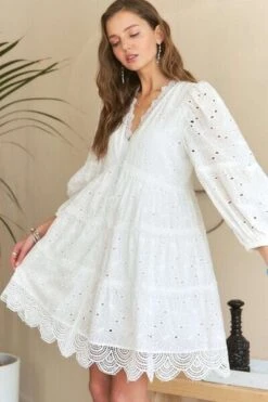 ADORA Lace Detail Tiered Eyelet V-Neck Babydoll Dress -Little Loom Store 13caa102 87c2 4438 8abb d64c9279b7b5 Min