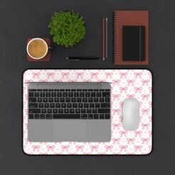 Coquette Bow Desk Mat - Hot Pink & Dot Design For Home Office Decor -Little Loom Store 14817831825739730139 2048
