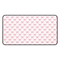 Coquette Bow Desk Mat - Hot Pink & Dot Design For Home Office Decor -Little Loom Store 152491349402848451 2048