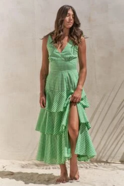 Jade By Jane Sleeveless Gingham Print Tiered Midi Dress