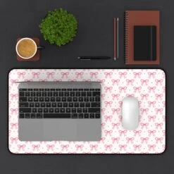 Coquette Bow Desk Mat - Hot Pink & Dot Design For Home Office Decor -Little Loom Store 16416532061426880644 2048