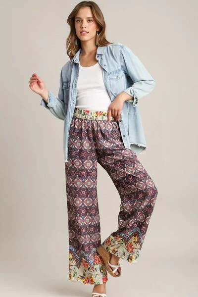 Umgee Full Size Mixed Print Elastic Waistband Pants Plus Size 7 Umgee Full Size Mixed Print Elastic Waistband Pants Plus Size - Image 5