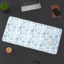 Floral Desk Mat - Elegant Blue Floral Design For Home Office Decor -Little Loom Store 17003741738167140252 2048
