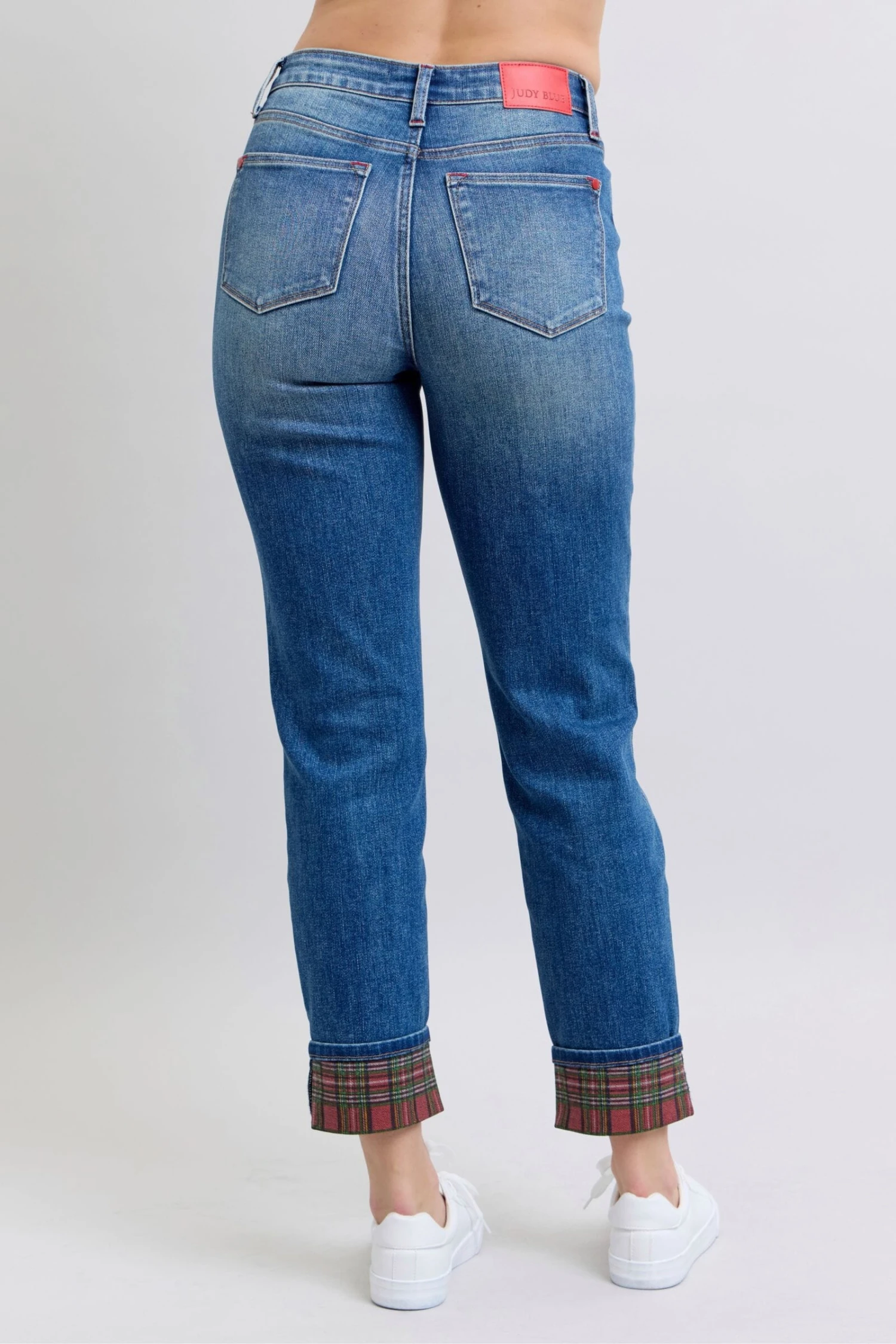 Judy Blue Full Size Plaid Print Cuff Straight Leg Jeans With Pockets 10 Judy Blue Full Size Plaid Print Cuff Straight Leg Jeans With Pockets - Image 8
