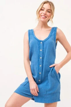 And The Why Washed Gauze Front Button Down Romper