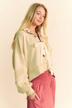 Davi & Dani Lace Up Exposed Seam French Terry Top -Little Loom Store 18416416 5672 4354 b7f3 a46004f362ab Max