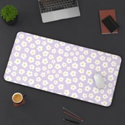 Floral Desk Mat - Lavender Daisy Flower Design For Home Office Decor -Little Loom Store 1892728919441370558 2048